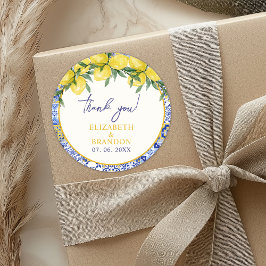 Lemon-Themed Mediterranean Tile Wedding Ronde Sticker