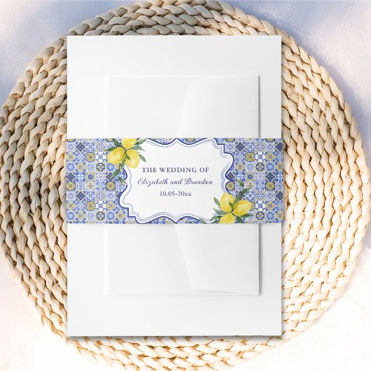 Lemon-Themed Mediterranean Tile Wedding Uitnodigingen Wikkel