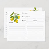 Lemon themed, recept card op maat (Voorkant / Achterkant)