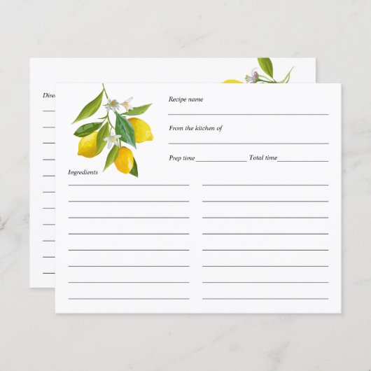 Lemon themed, recept card op maat (Voorkant / Achterkant)