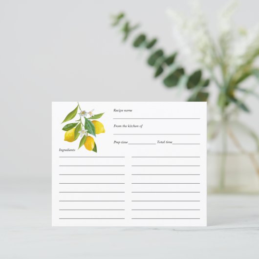 Lemon themed, recept card op maat (Staand voorkant)