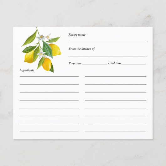 Lemon themed, recept card op maat (Voorkant)