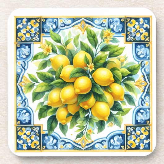 Lemon Tile Plastic Coaster Set Bier Onderzetter (Voorkant)