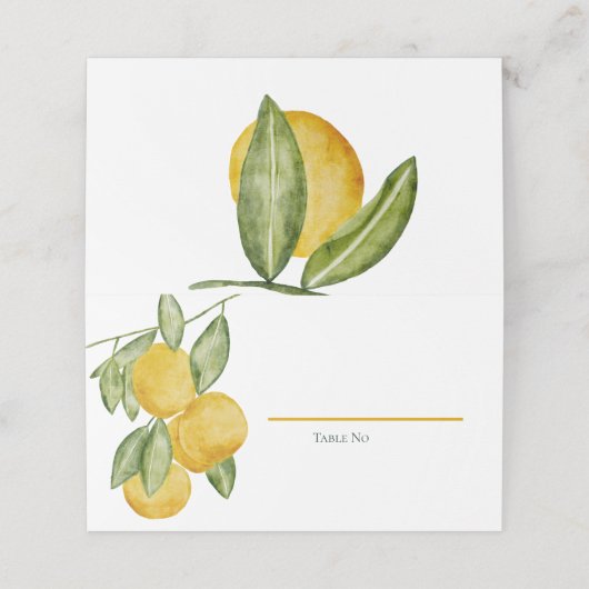 Lemon Tree Branch Waterverf Party / Shower Plaatskaartje (Buitenkant ongevouwen)