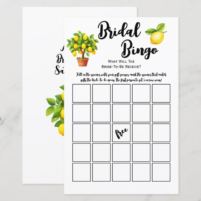 Lemon Tree Citrus Bruiloftsborrel Bingo Partijspel (Voorkant / Achterkant)