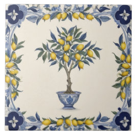 Lemon Tree in Blue and White Pot Lemons Border Tegeltje