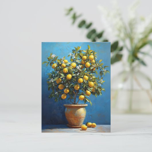 Lemon Tree in Clay Pot with Blossoms Briefkaart (Staand voorkant)