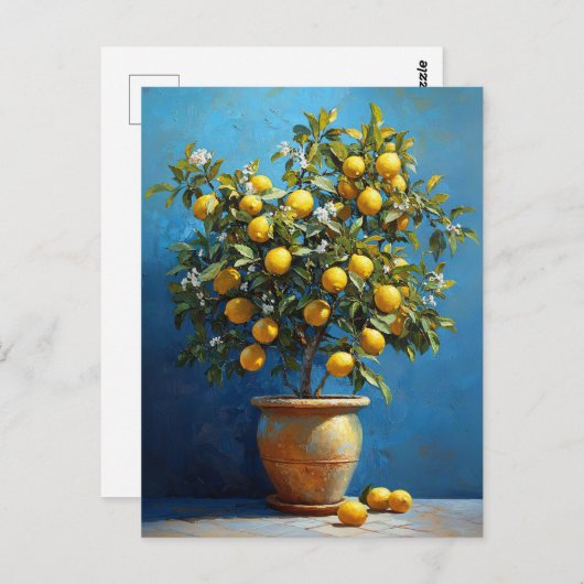 Lemon Tree in Clay Pot with Blossoms Briefkaart (Voorkant / Achterkant)