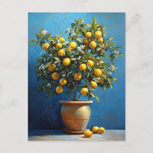 Lemon Tree in Clay Pot with Blossoms Briefkaart (Voorkant)