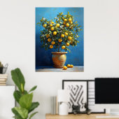 Lemon Tree in Clay Pot with Blossoms Poster (Thuiskantoor)