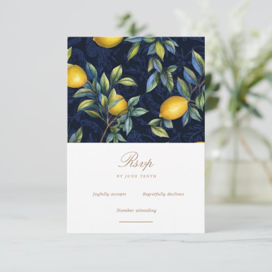 Lemon Tree Italy Destination Wedding RSVP Card Kaartje (Staand voorkant)
