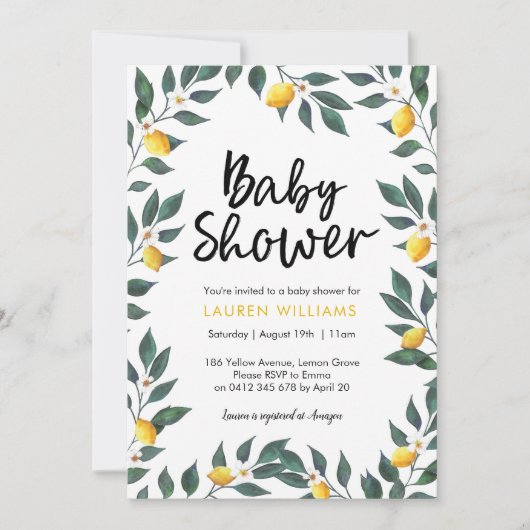 Lemon tree leaf Baby shower-uitnodiging Kaart (Voorkant)