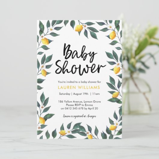 Lemon tree leaf Baby shower-uitnodiging Kaart (Staand voorkant)
