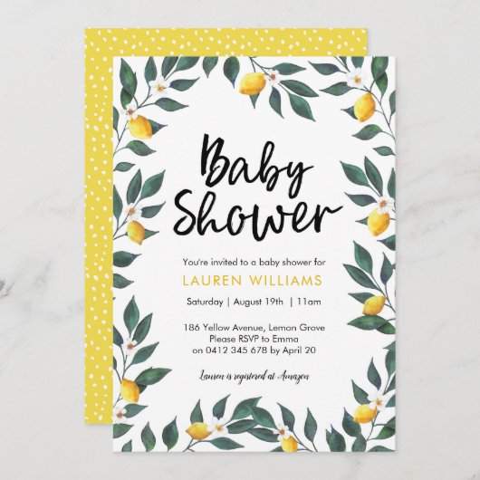 Lemon tree leaf Baby shower-uitnodiging Kaart (Voorkant / Achterkant)