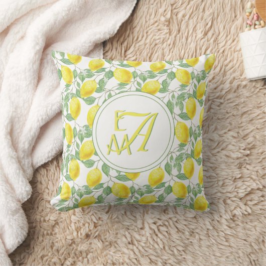 Lemon Tree Monogram Pattern Yellow Green Decor Kussen (Deken)