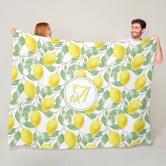 Lemon Tree Monogramed Pattern Yellow Green Decor Fleece Deken (In situ)