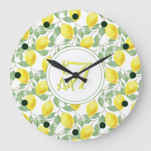 Lemon Tree Monogramed Pattern Yellow Green Decor Grote Klok