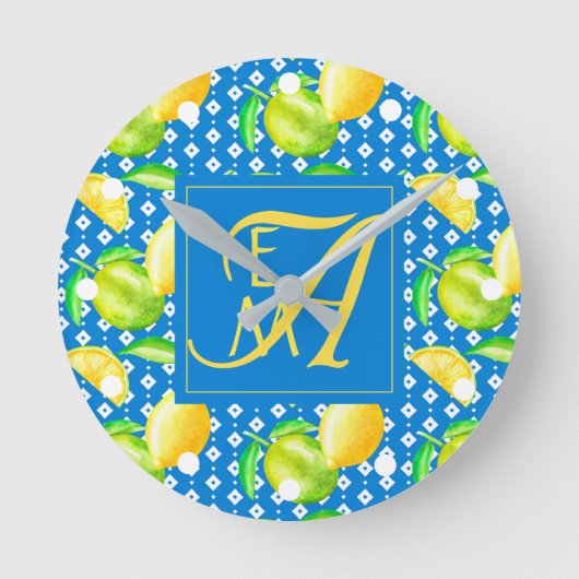 Lemon Tree Ocean Blue MONOGRAM Pas getrouwd Wedden Ronde Klok (Voorkant)
