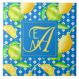 Lemon Tree Ocean Blue MONOGRAM Pas getrouwd Wedden Tegeltje