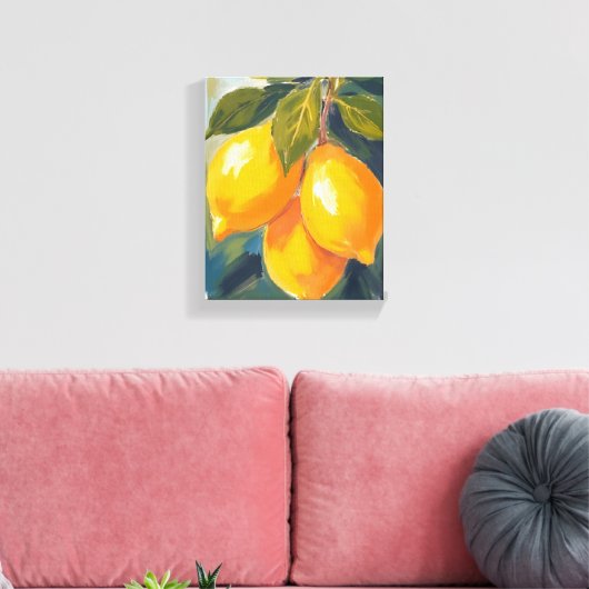 Lemon Tree Watercolor Fruit Painting Canvas Afdruk (Insitu (Woonkamer))