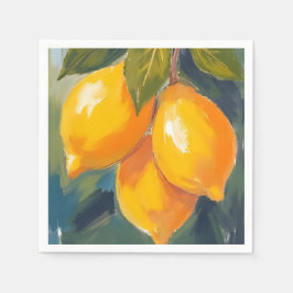 Lemon Tree Watercolor Fruit Painting Servet