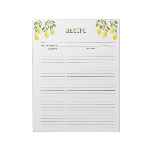 Lemon Tropical Culinal Recipes Notitieblok (Linkerzijde)