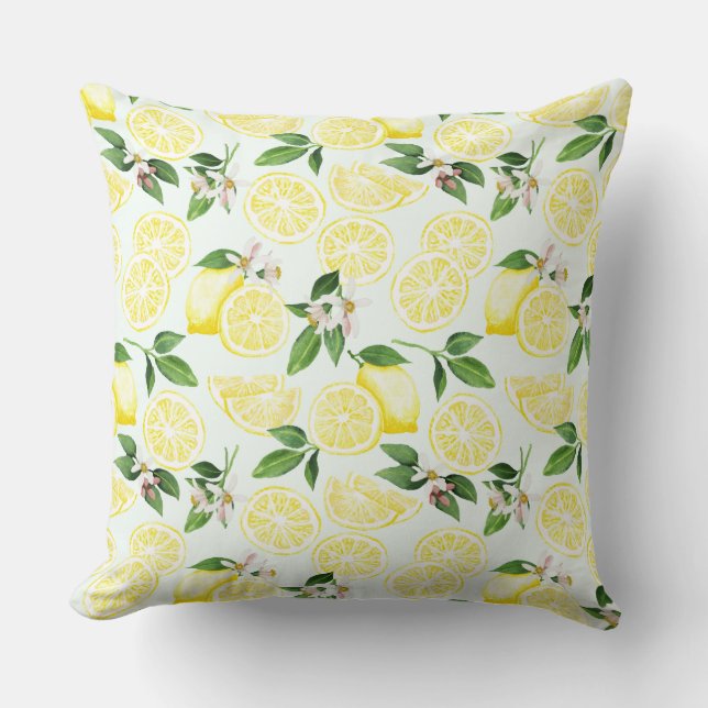 Lemon Tropical Summer Fruit Pattern on Mint 2 Kussen (Voorkant)
