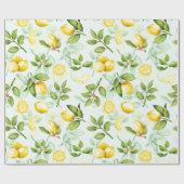 Lemon Tropical Summer Fruit Pattern on Mint Cadeaupapier (Vlak)