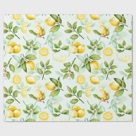 Lemon Tropical Summer Fruit Pattern on Mint Cadeaupapier (Vlak)