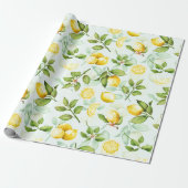Lemon Tropical Summer Fruit Pattern on Mint Cadeaupapier (Uitgerold)