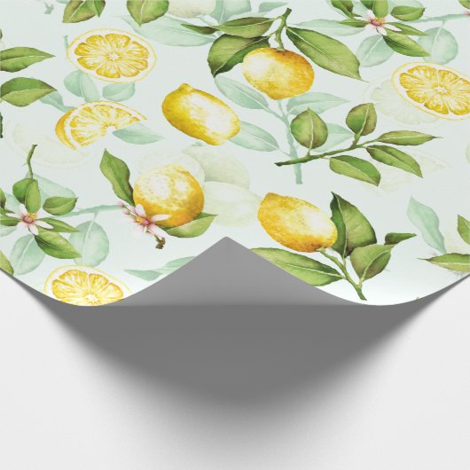 Lemon Tropical Summer Fruit Pattern on Mint Cadeaupapier (Hoek)