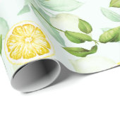 Lemon Tropical Summer Fruit Pattern on Mint Cadeaupapier (Rol Hoek)