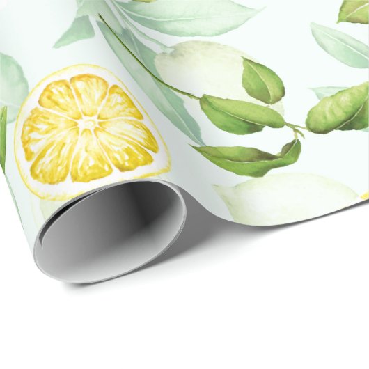 Lemon Tropical Summer Fruit Pattern on Mint Cadeaupapier (Rol Hoek)