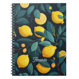 Lemon tuinpatroon. Gele tropische citrusvruchten Notitieboek