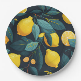 Lemon tuinpatroon. Gele tropische citrusvruchten Papieren Bordje