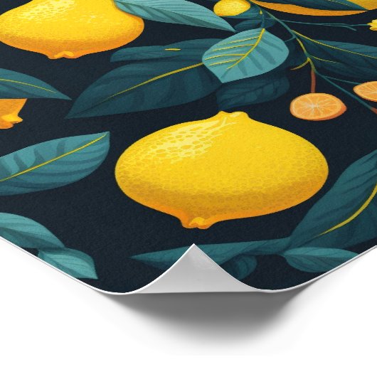Lemon tuinpatroon. Gele tropische citrusvruchten Poster (Hoek)