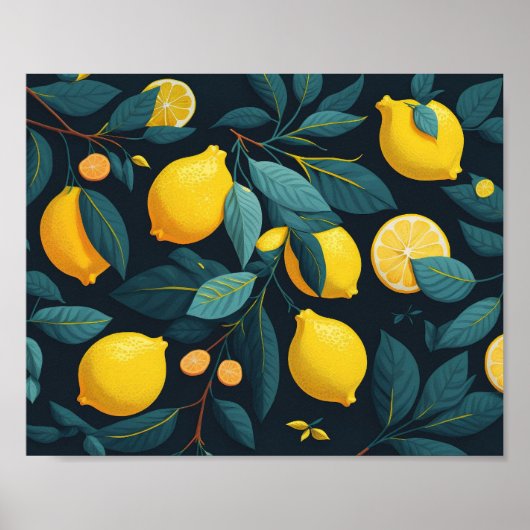 Lemon tuinpatroon. Gele tropische citrusvruchten Poster (Voorkant)