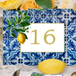 Lemon Tuscan Tegel Blue White Wedding Kaart