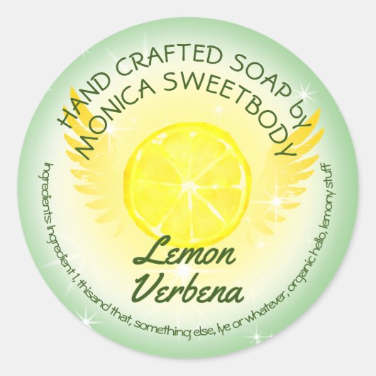 Lemon verbena gepersonaliseerde handgemaakte zeep ronde sticker (Voorkant)