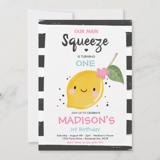 Lemon Verjaardag Uitnodiging Onze Belangrijkste Sq (Voorkant)