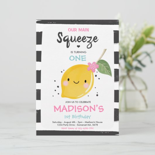 Lemon Verjaardag Uitnodiging Onze Belangrijkste Sq (Staand voorkant)