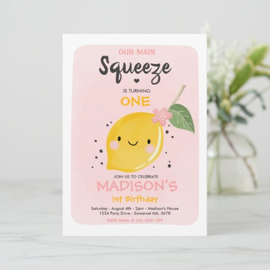 Lemon Verjaardag Uitnodiging Onze Belangrijkste Sq (Staand voorkant)