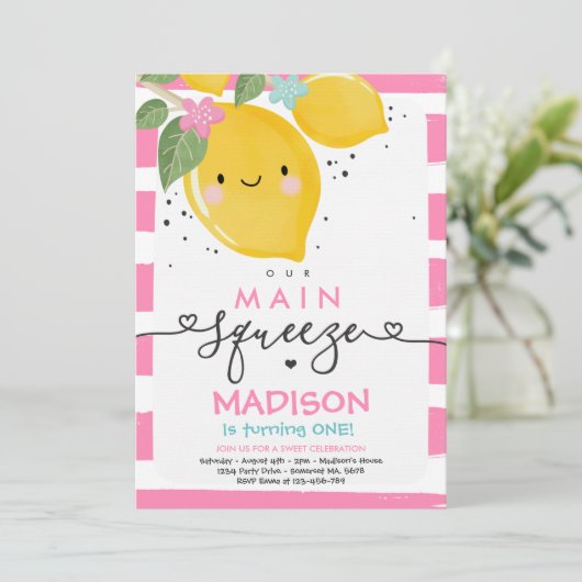 Lemon Verjaardag Uitnodiging Onze Belangrijkste Sq (Staand voorkant)