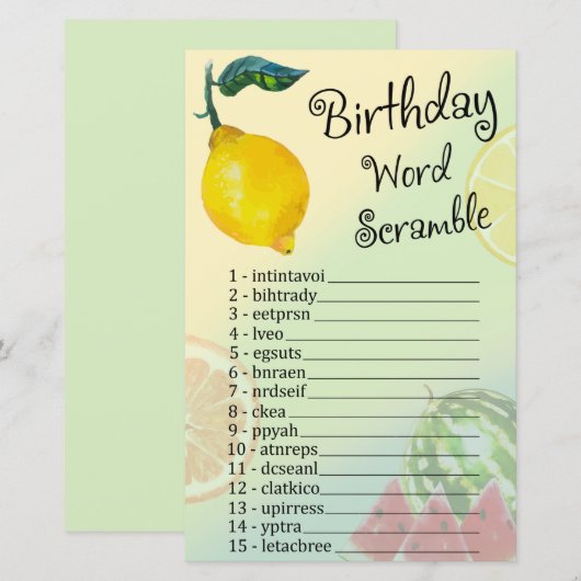 Lemon Verjaardag Woord Door Elkaar Game (Voorkant / Achterkant)