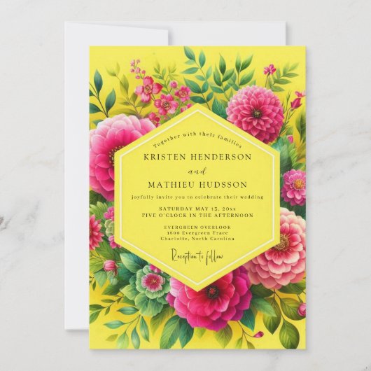 Lemon Vibrant Flora Wedding Kaart (Voorkant)
