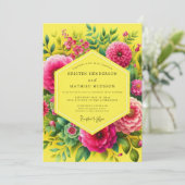 Lemon Vibrant Flora Wedding Kaart (Staand voorkant)