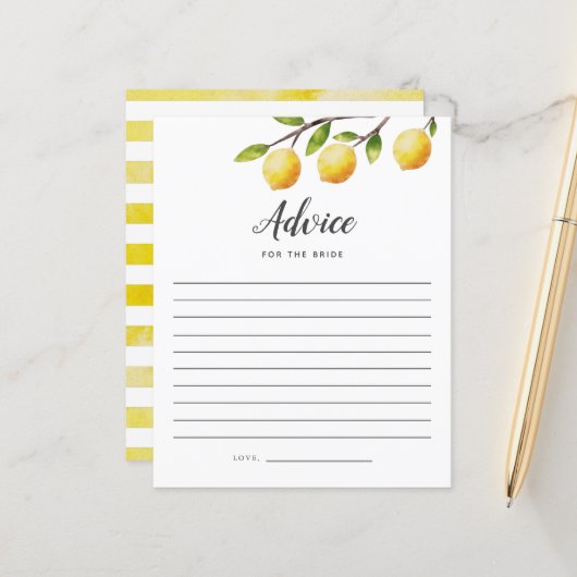 Lemon Vrijgezellenfeest advies voor de Bride Kaart (Voorkant / Achterkant in situ)