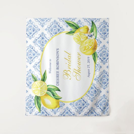 Lemon Vrijgezellenfeest Blue Tegel Italiaanse acht Wandkleed (Voorkant)