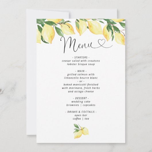 Lemon Vrijgezellenfeest Elegant Menu Uitnodiging (Voorkant)