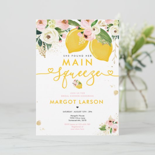 Lemon Vrijgezellenfeest Floral Lemon Main Squeeze Kaart (Staand voorkant)
